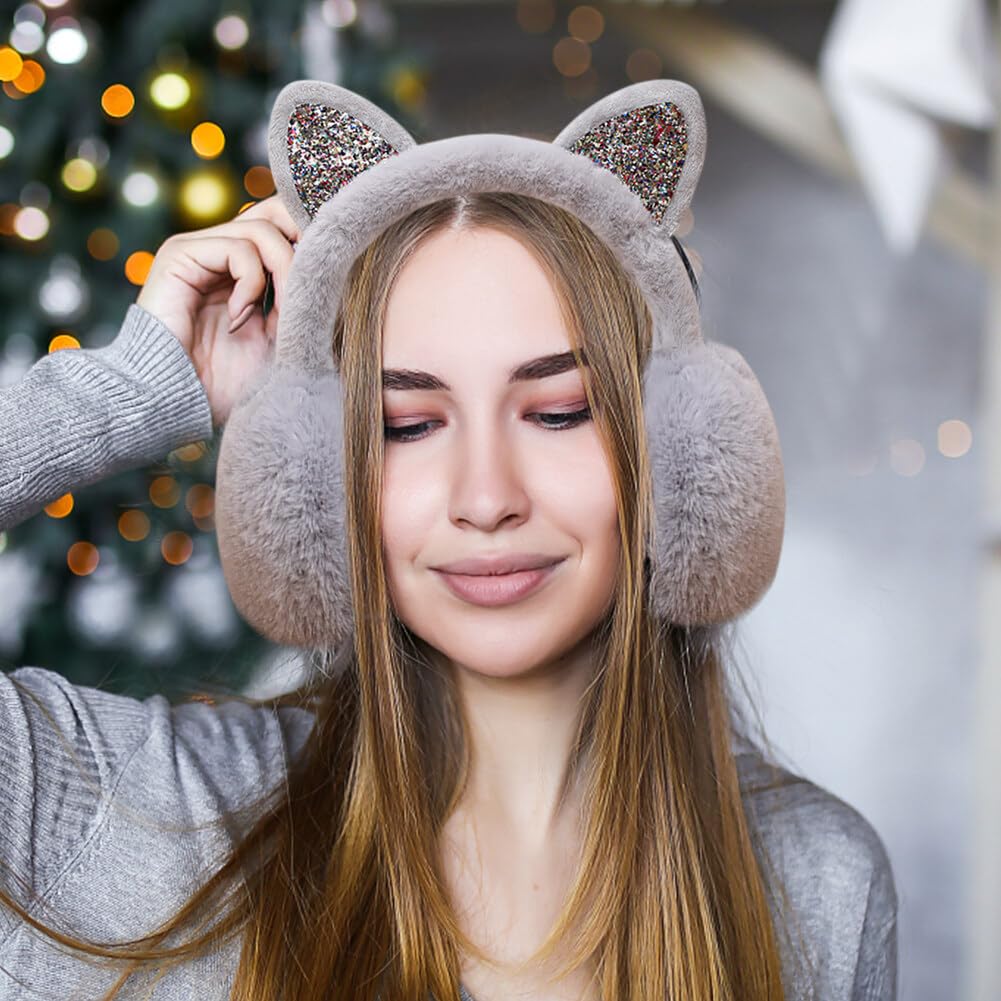 Cat Ear Muffs Women's Winter Warm Cute Earmuff for Girls Plush